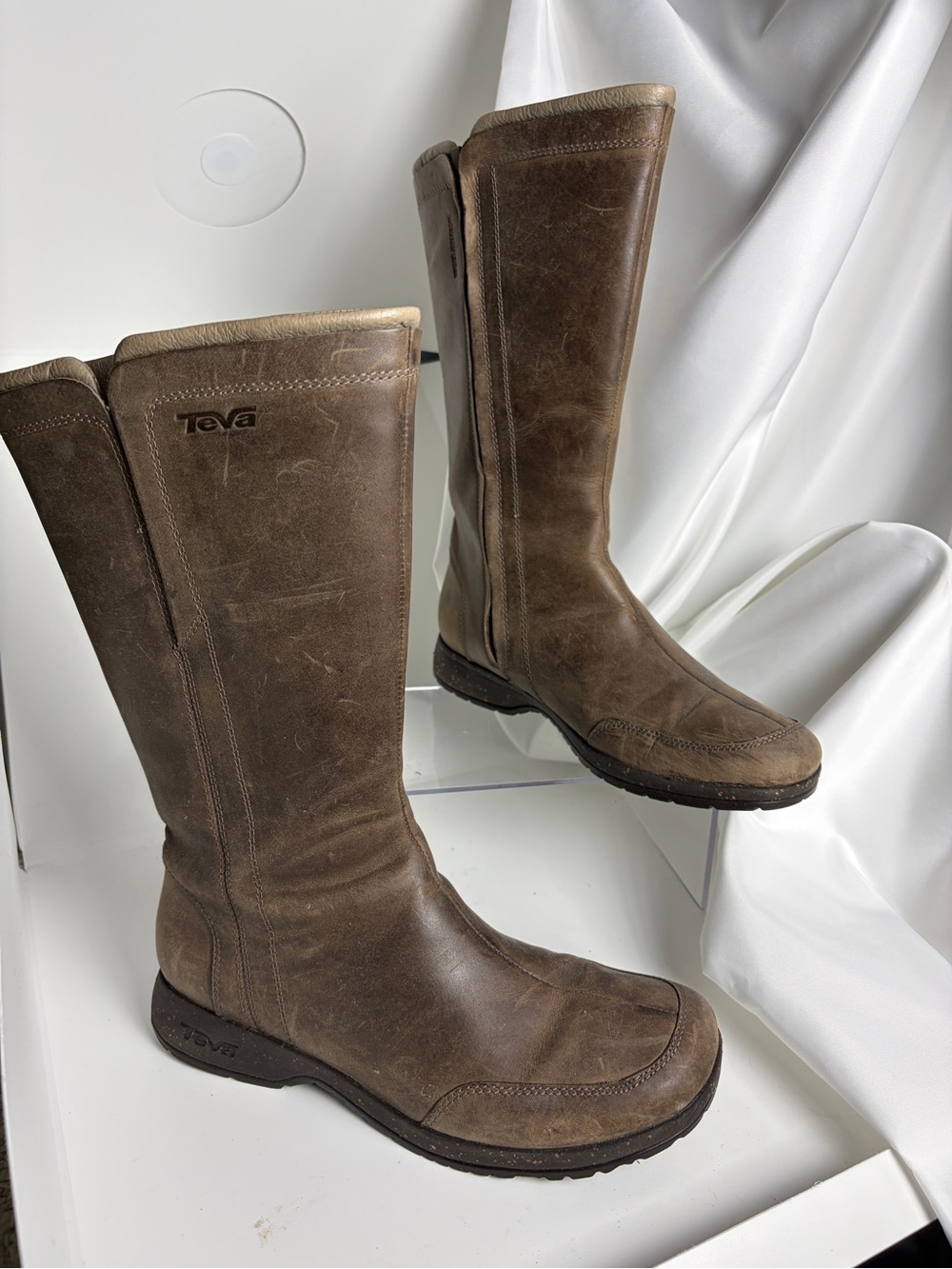 Teva Capistrano Waterproof Leather Tall Boots w/ Side Zip; Brown in Women’s 9